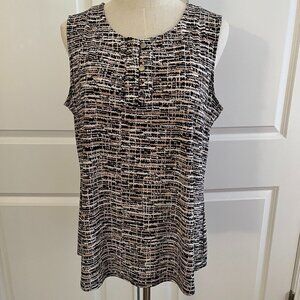Jones Studio Black, White, and Tan Abstract Sleeveless Blouse - L